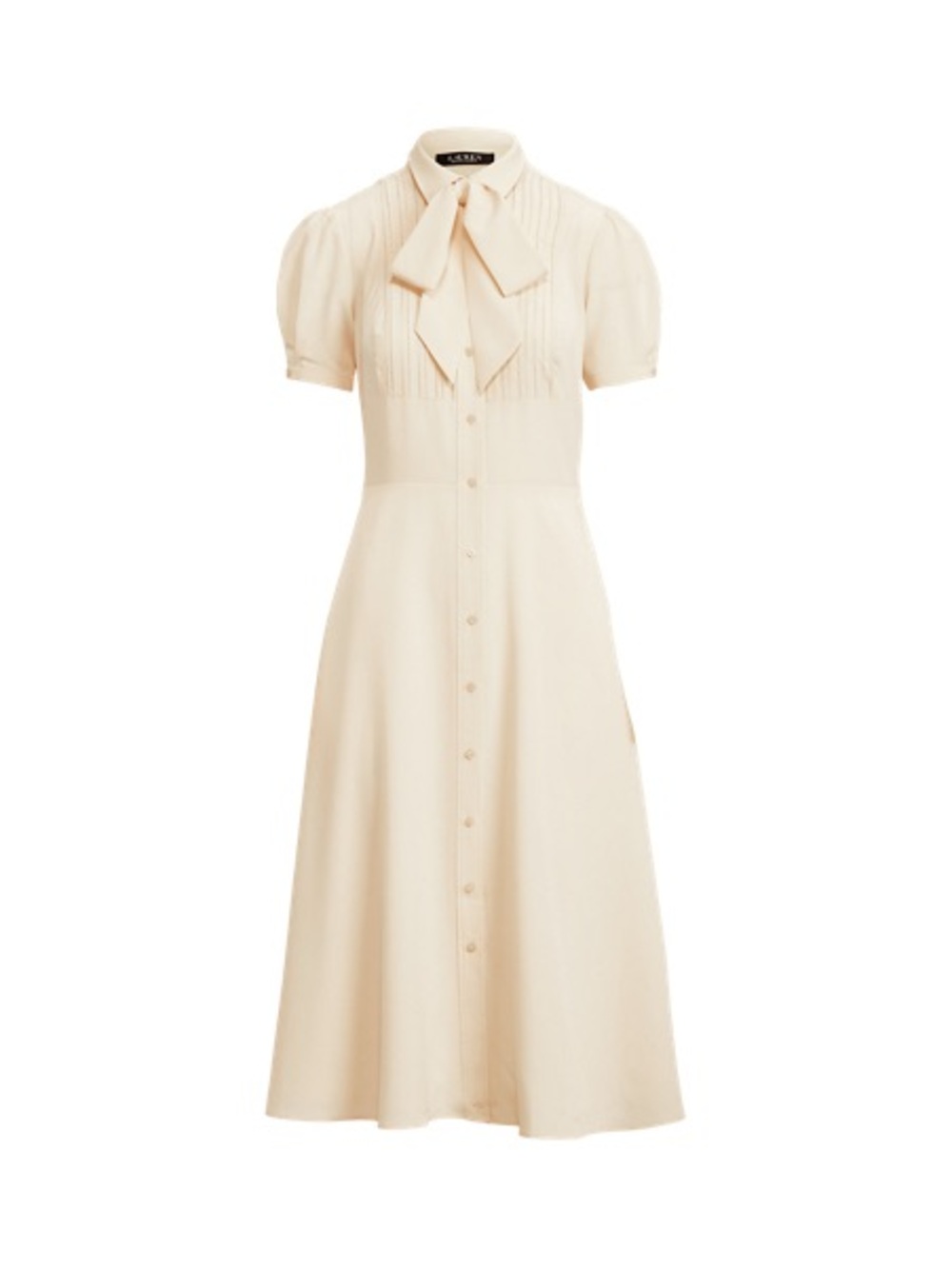 NWT Ralph Lauren Crepe Cream Tie-Neck Midi Shirt Dress